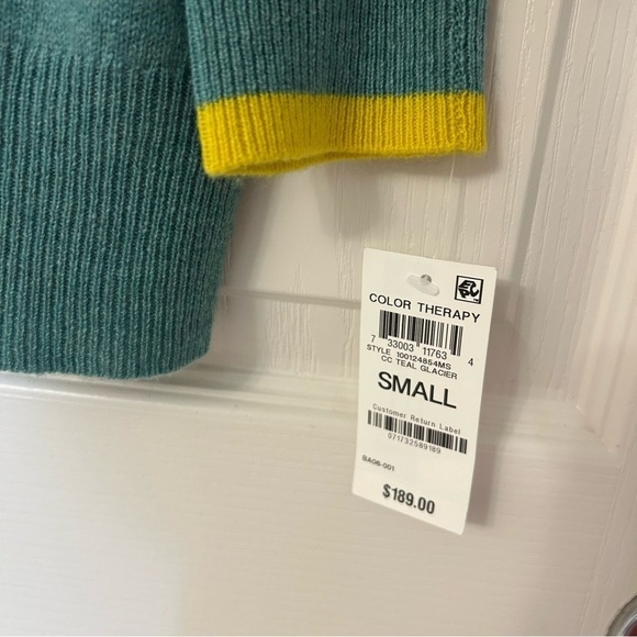 Charter Club 100% Cashmere Color-Block Trimmed Hooded Sweater in Green/Yellow - Picture 4 of 6